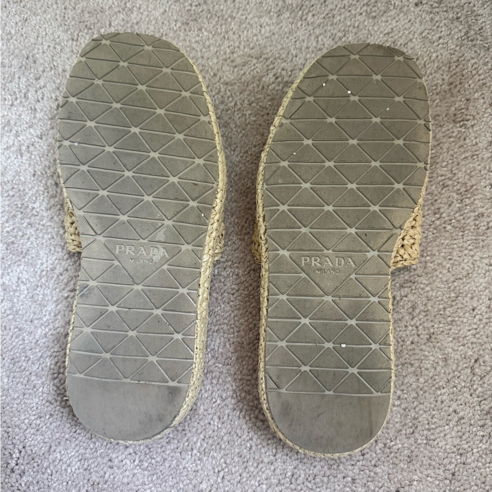 PRADA Beige Raffia Slide Platform Sandals - Picture 3 of 4